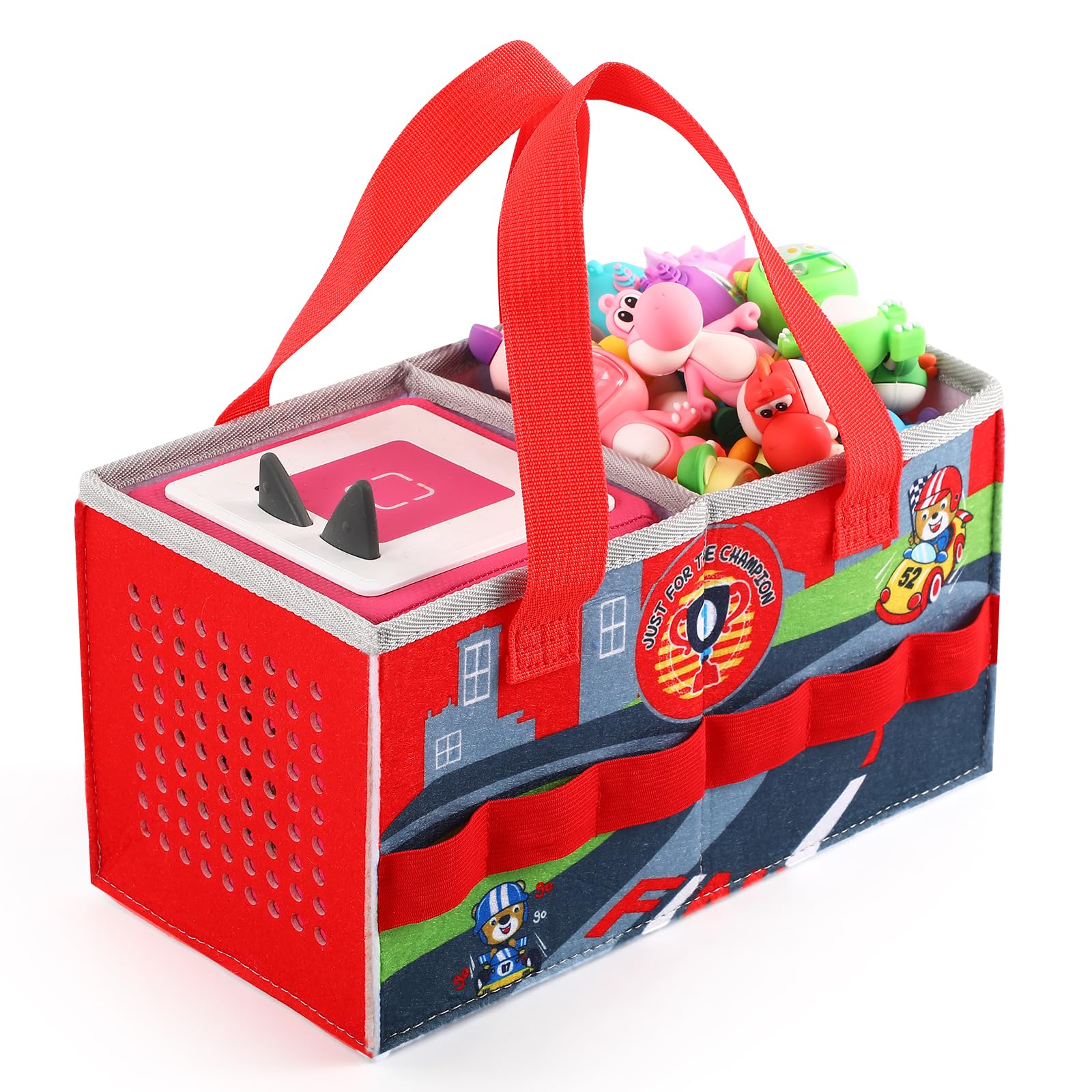Carrying Case for Tonies Starter Set & Storage Bag for Tonies Figurine, Home Outdoor Hand Bag for Toniebox 2 Audio Player and Dolls Musical Toy Folding Bag for Toniebox Accessories (Red)
