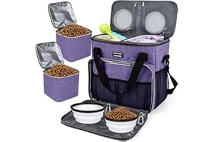 BAGLHER Dog Travel Bag, Pet Travel Bag (All Pet Travel Supplies), with 2 Pet Food Containers and 2 Collapsible Silicone Bowls; Essential Kits for Pet Travel Purple
