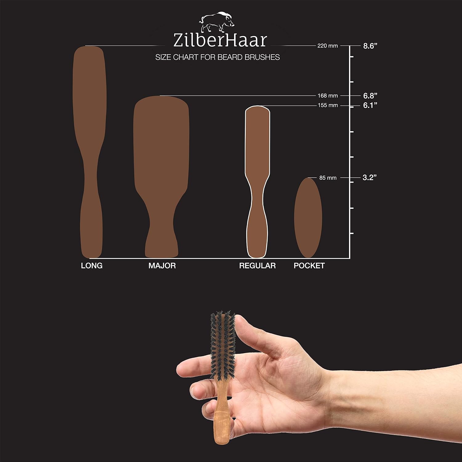 ZilberHaar Beard Brush Pure Boar Bristles Natural Firm Hog Hair and Pearwood Works with All Beard Balms and Beard Oils Exfoliates Skin Helps Softening and Conditioning Itchy Beards Great for Travel - Image 4