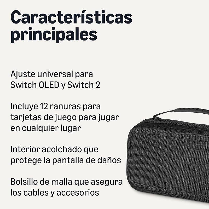 Funda Universal para Nintendo Switch con 12 Ranuras para Tarjetas de Juego, Compatible con Switch 2 y Switch OLED, Negra, Paquete de 1