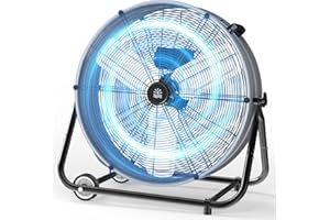 Rellytech 24" Industrial Drum Fan – 8900 CFM High Velocity Floor Fan with 360° Adjustable Tilt, 3-Speed Heavy Duty Metal Air Circulator with Casters Handle for Workshop, Garage, Dust Cover Included