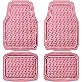 CAR PASS Bling Diamond Rubber Car Mats, Heavy Duty Deep Dish All-Weather Floor Mat Full Set Anti-Slip 3D Rhombus Waterproof Trim Fit Liner Universal Glitter Sparkly Shining Rhinestone, Pink Rubber