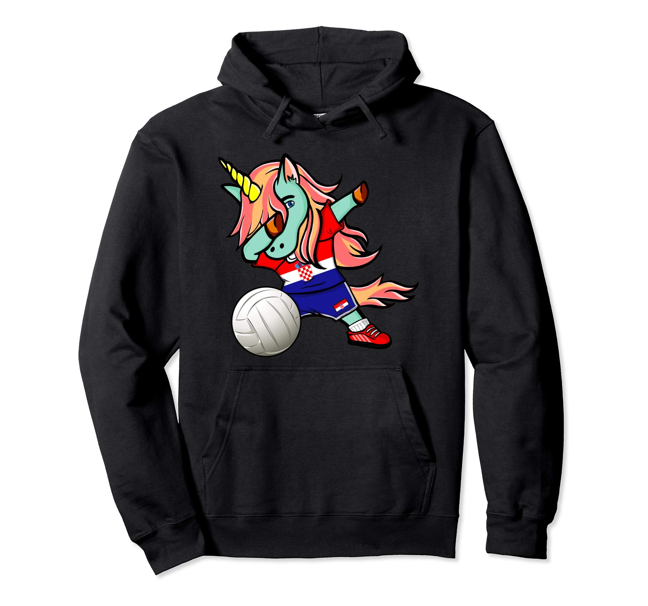 Dabbing Unicorn Croatia Volleyball Fans Jersey Croatian Flag Pullover Hoodie