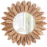 Emfogo Wall Mirror 12 inch Rustic Wood Sunburst Boho Mirror Wall Decor Home Decor for Bedroom Living Room Entryway Farmhouse (Carbonized Black)