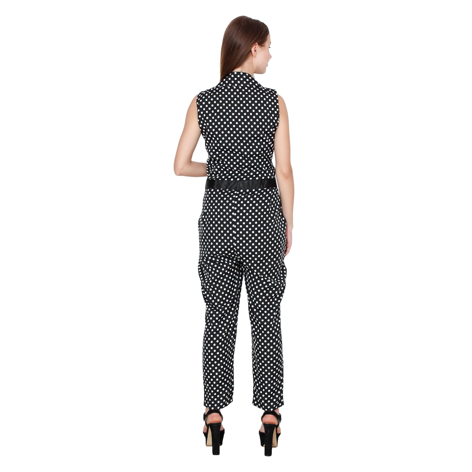 fabrizia women's dot print crepe sleeveless jumpsuit