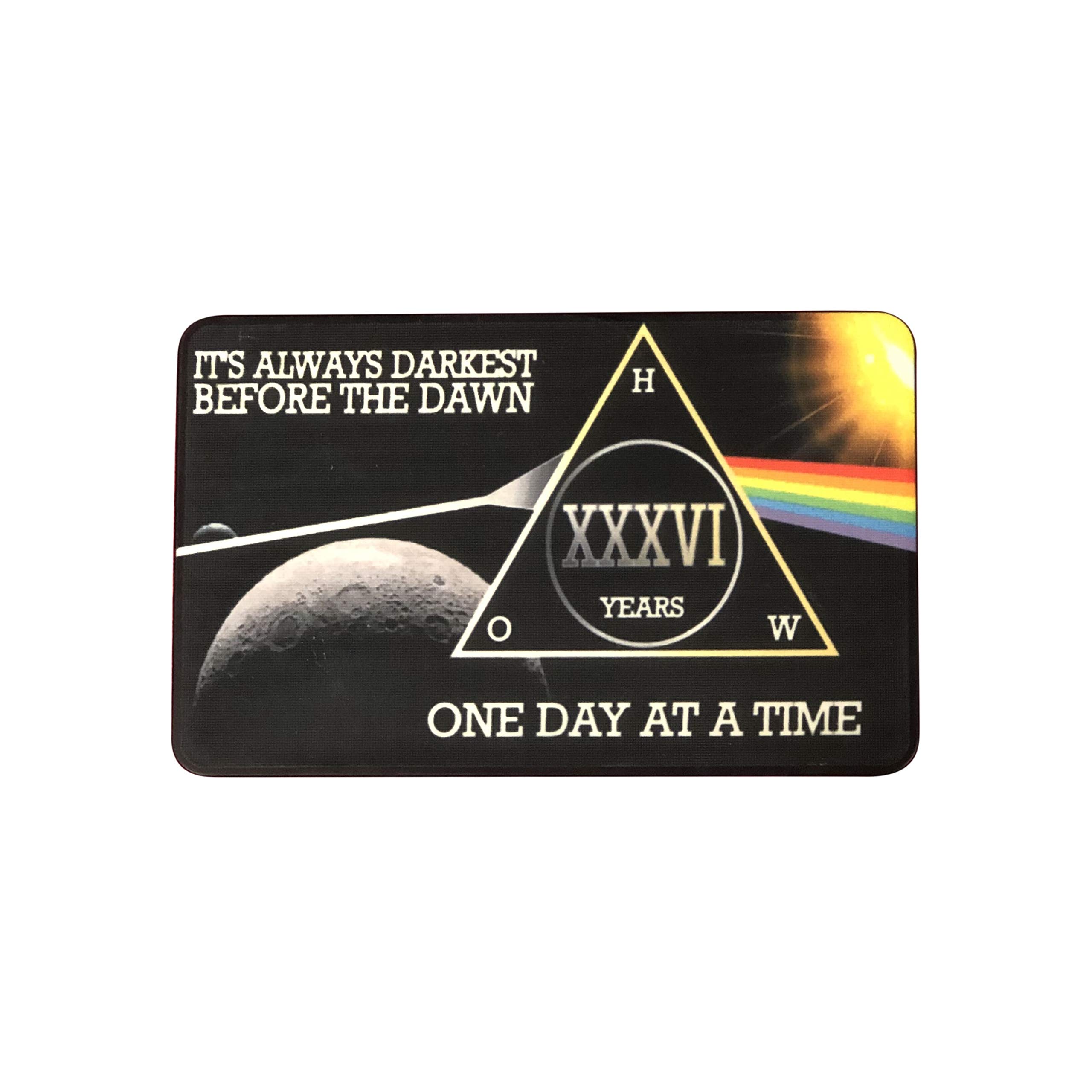 MyRecoveryStore Dark Moon One Day at A Time AA Sobriety Chip Includes 7th Step Prayer (Years 1-50 Offered) Square Recovery Chip (Year 36) — image 1