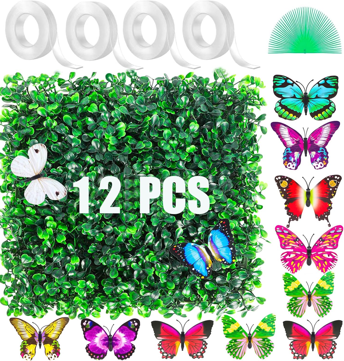 Plaques & Wall Art - SunnySmil 12Pieces 10” X10” Artificial Grass Wall Panels,Boxwood Hedge Wall Panels,With Double Sided Tape ，Make Installation Easier，for Interior Wall, Backdrop Wall and Indoor Outdoor Plant Wall Decor