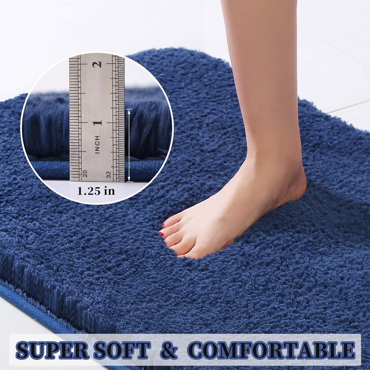 Bathroom Rug Non Slip Machine Washable, Bath Mat Durable Extra Thick, Shower Rug Microfiber Soft Absorbent(20 x 32 Inch, Dark Blue): Kitchen & Dining