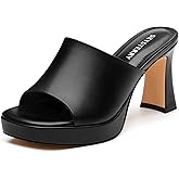 SKYSTERRY Women’s Platform Heeled Mules High Chunky Block Heeled Sandals Square Open Toe Slip On Heels Comfortable Wedding Party Prom Summer Heeled Slides 3.2 Inch