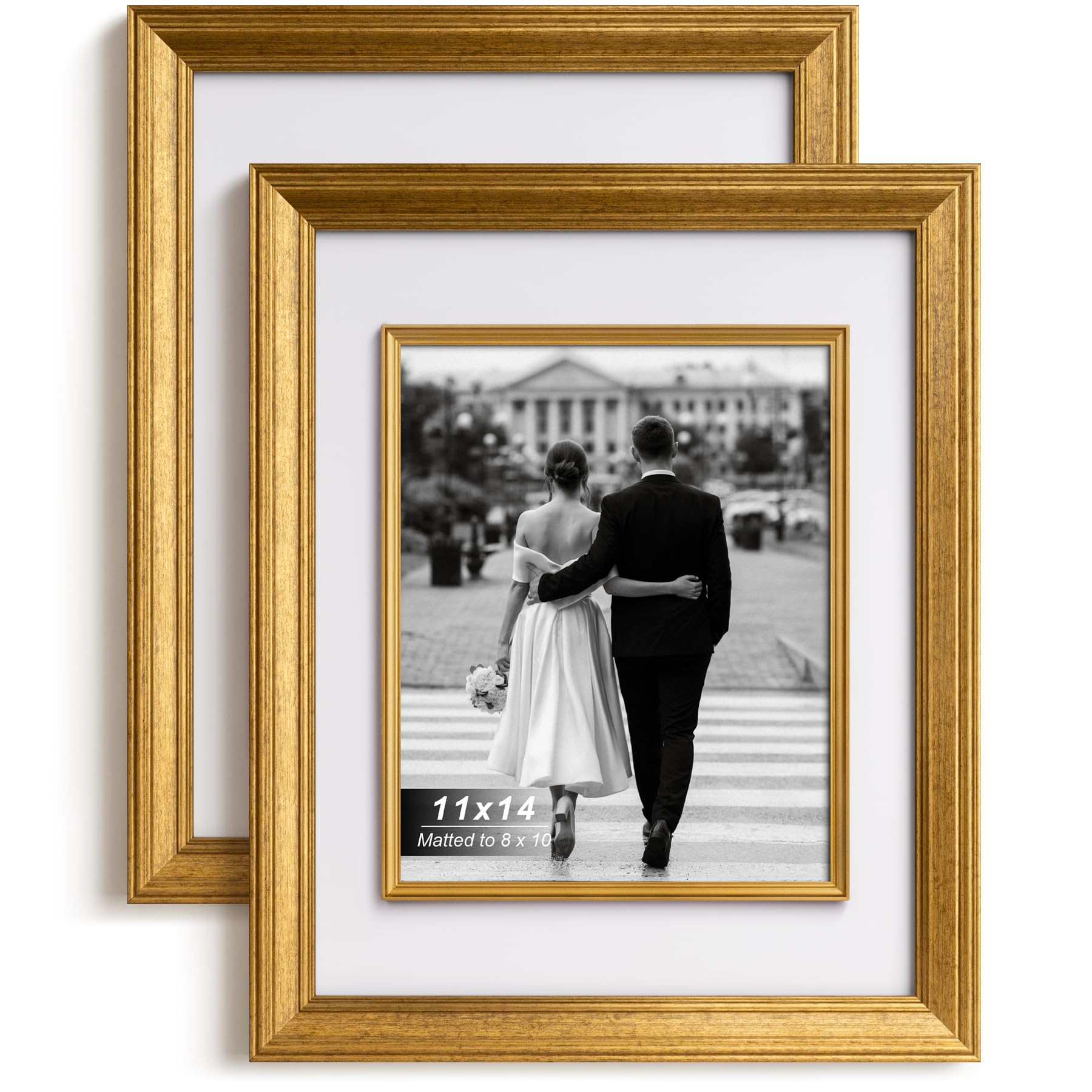Photo 1 of Yaetm 11x14 Gold Picture Frame with Decorative Inner Frame & Tempered Glass, Display 8x10 Photos with Mat on Wall - Portrait or Landscape - Ideal for Office & Home Décor (Vintage Gold, 2 Pack)