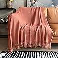 LOMAO Knitted Throw Blanket with Tassels Bubble Textured Lightweight Throws for Couch Cover Home Decor (Coral, 50x60)