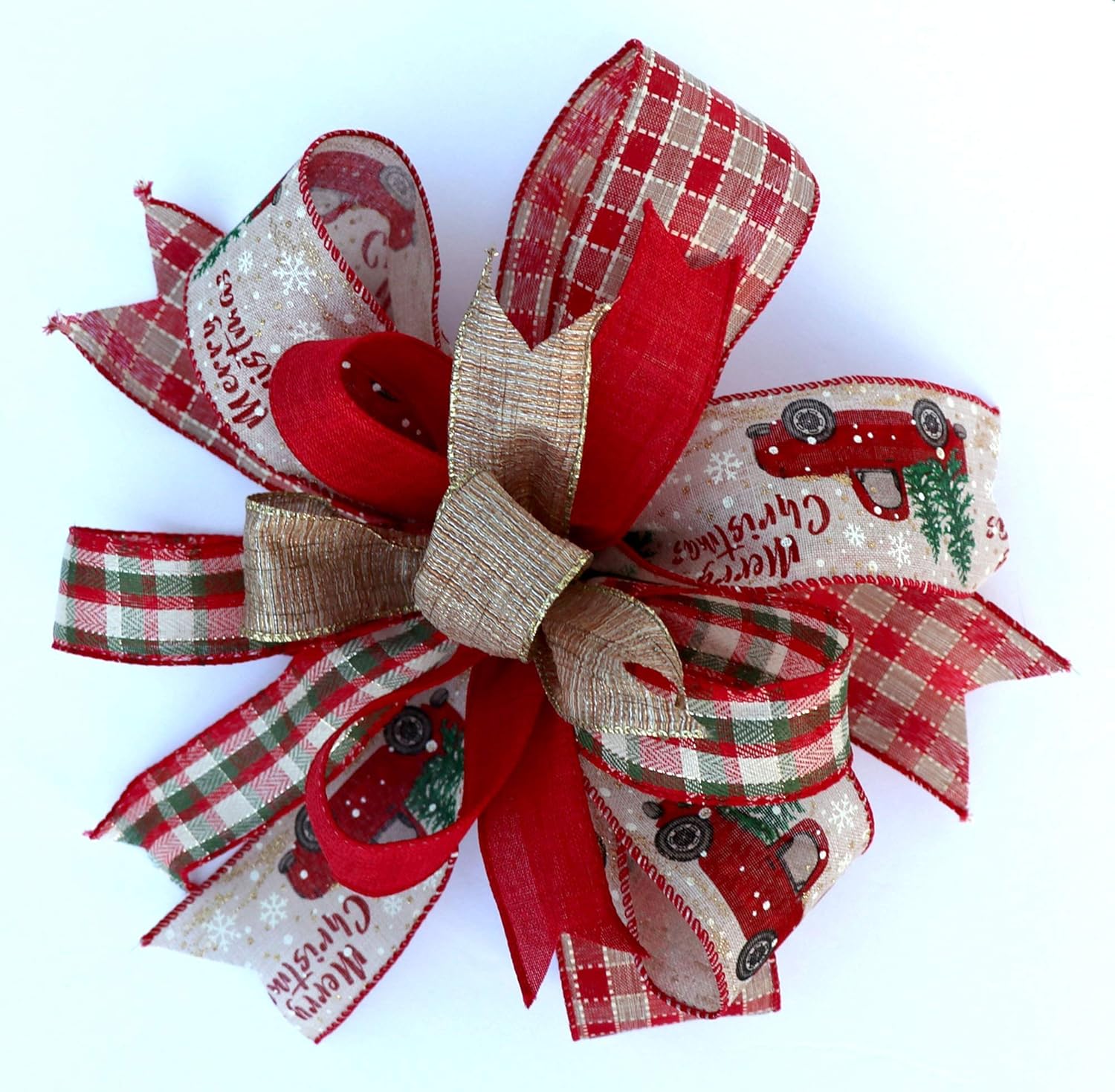 Red Truck Christmas bow for decorating, Farmhouse, burlap