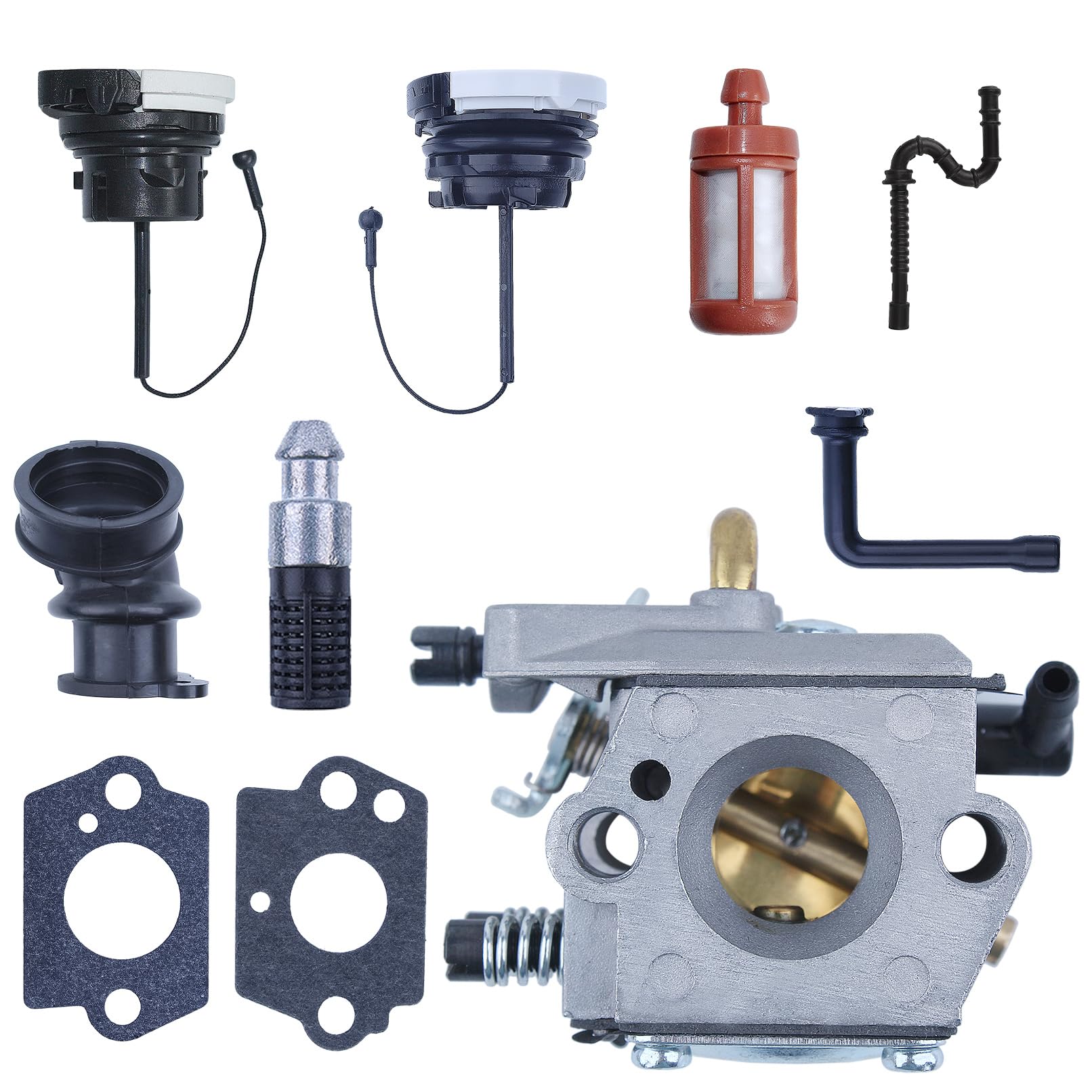 Mtanlo WT-194 Metal Carburettor for Stihl 024 026 MS240 MS260 MS240 260 Walbro WT-194 1121 120 0611 with Petrol Tank Caps Carburettor Intake Oil Tube Fuel Filter