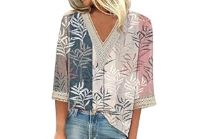 FQZWONG 3/4 Length Sleeve Womens Tops Summer Outfits for Women Casual Ladies V Neck T Shirts Trendy Blouses Vacation Outfits