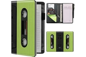 BWEGRHE Server Books for Waitress Waiter with Zipper Pocket, Cute Cassette Tape Leather Server Pads Waitstaff Organizer Guest Check Presenters Server Wallet Money Holder Pouch Fit Apron