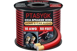 PTASYGK 10 AWG Speaker Wire 50 Feet - 2 Conductor CCA Clear Audio Cable for Home Theater & Car Stereo with 1FT Markings