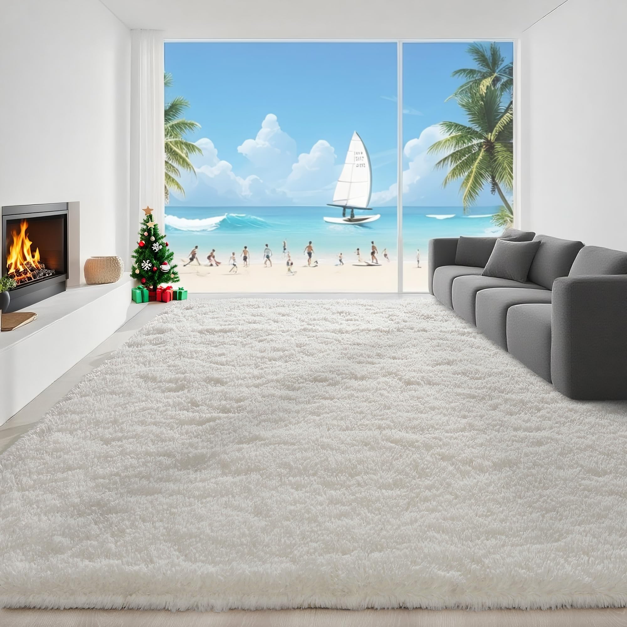 Photo 1 of Fosirug 4x6 Feet Area Rugs for Living Room Bedroom, Cream Soft Fluffy Shaggy Bedside Carpet, Machine Washable Indoor Floor Rug for Kids Home Decor Aesthetic