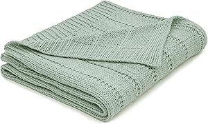 RECYCO Acrylic Solid Color Knitted Throw Blanket Cable Textured Decorative Throw Blanket for Couch Chairs Bedroom Office Home Decor (Sage)