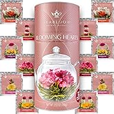 Teabloom Heart-Shaped Flowering Teas – 12 Assorted Blooming Tea Flowers – Green Tea + Jasmine, Pomegranate, Strawberry, Rose, Litchi & Peach