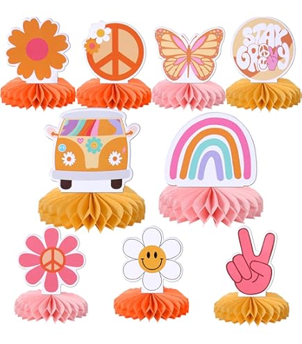 Groovy Retro Hippie Balloon Set - 6pc Smile Peace Rainbow Party Decorations