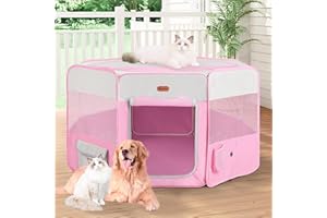 Seiyierr Dog Playpen, Portable Pet Play Pen Foldable Carrying Case, Puppy Pens Outsid for Small Cat Indoor/Outdoor, Removable Mesh Shade Cover