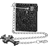 Girinme Unisex Gothic Punk Skull Chain Wallet - Bifold Faux Leather, Halloween Goth Accessories - Black