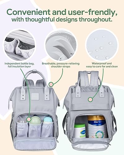 AUYRE Diaper Bag Backpack Large Diaper Bag Travel Backpack with Insulated  Pockets Stroller Straps Baby Showe