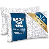 Meoflaw Adjustable Memory Foam Pillows: 2 Pack Queen Size Shredded Foam Bed Pillow for Sleeping with Removable &amp; Washable Pillowcase for All Sleep Positions