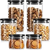 Rtteri 6 Pcs Glass Jars with Black Lids 15oz 27oz 41oz Canisters with Black Airtight Lids Stackable Glass Food Storage Containers Pantry Storage Jars PP Material Airtight