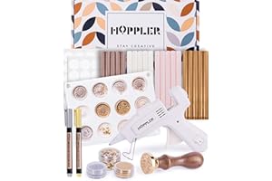 Hoppler Premium Wax Seal Kit with Seal Gun, Wax Sticks, a Flower Stamp, 12 Cavity Silicone Mold, and Extra Additions to Make Seals Stand Out and Make Invitations in Bulk.