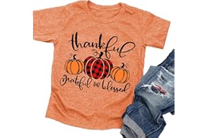 LAZYCHILD Thankful Grateful Blessed Shirts Toddler Boys Girls Thanksgiving Pumpkin T-Shirt Graphic Fall Tshirts