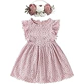 BGFKS Baby Girl Tutu Dress Elegant Lace Pom Pom Flutter Sleeve with Flower Headband Set