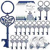 Aurelema 50 Sets Quinceanera Party Favors for Guests Butterfly Bottle Opener Keychain Thank You Tag Organza Bag Sweet 15 Years Quinceanera Gifts for Mis Quince Birthday Party Supplies (Blue)