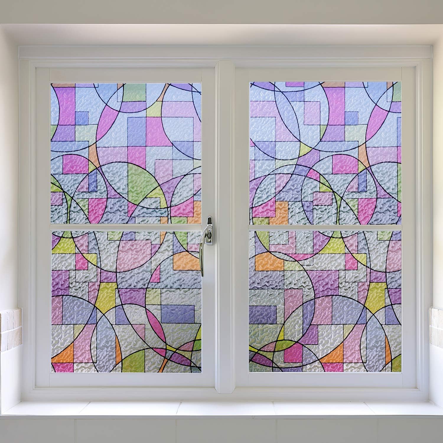 ConCus-T Stained Glass Window Film Frosted Privacy Glass Film Self Adhesive Vinyl Static Cling Window Sticker Peel and Stick Glass Covering Film 45 × 200 CM - Image 4