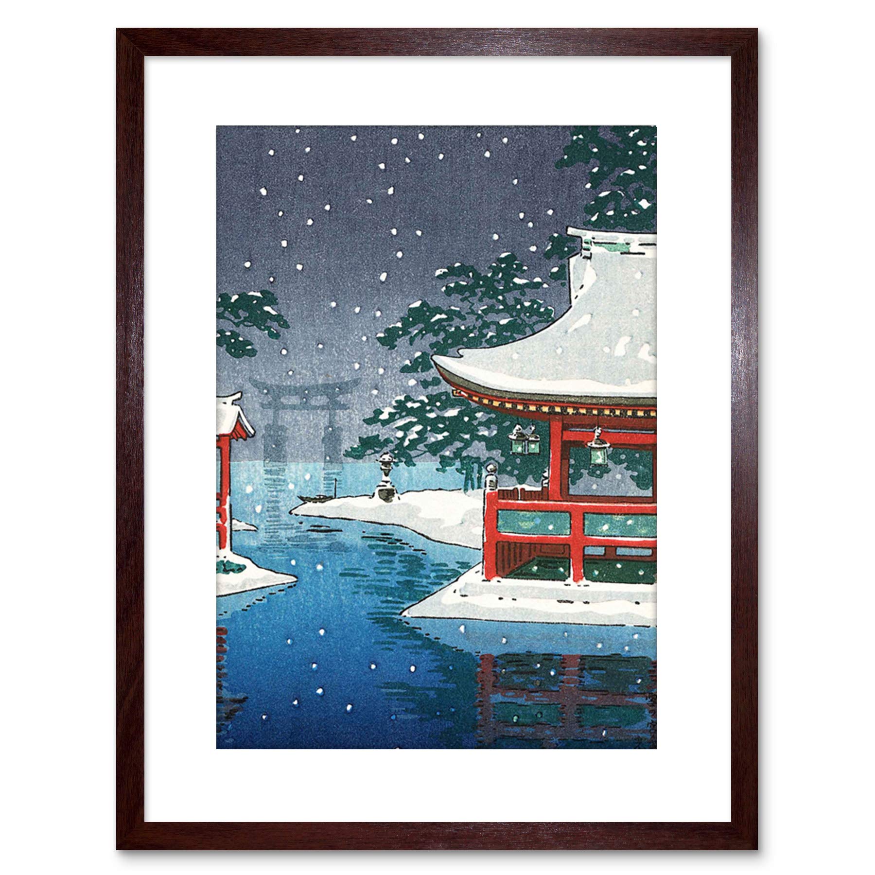 Wee Blue Coo 9x7 '' PAINTING JAPAN PAGODA TORII SHINTO TEMPLE GATE FRAMED ART PRINT F97X729