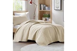 Comfort Spaces Kienna Quilt Set-Luxury Double Sided Stitching Design Summer Blanket, Lightweight, Soft, All Season Bedding Layer, Matching Sham, Ivory, Coverlet Twin/Twin XL(66"x90") 2 Piece