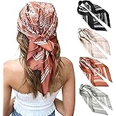 CHLINS 27 Inches Silk Feeling Square Head Scarf - 4 Pcs Satin Square Head Scarves for Women Hair Bandanas Head Kerchief