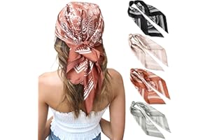 27 Inches Silk Feeling Square Head Scarf 4 Pcs Satin Square Head Scarves for Women Hair Bandanas