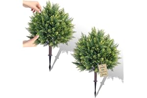 FONYICK 24 Inch Artificial Cypress, Topiary Trees Artificial Outdoor, Faux Cedar Shrubs with Spike, Pot Filler Faux Pine Plants for Outdoor Planters, Set of 2 Fake Bushes Outside Garden Front Porch Decor