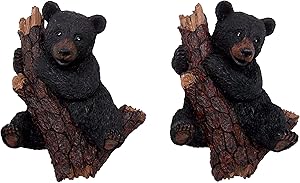 Charming Black Bear Climbing a Tree Wall Figurines, Rustic Décor, Set of 2, 5.4 Inches