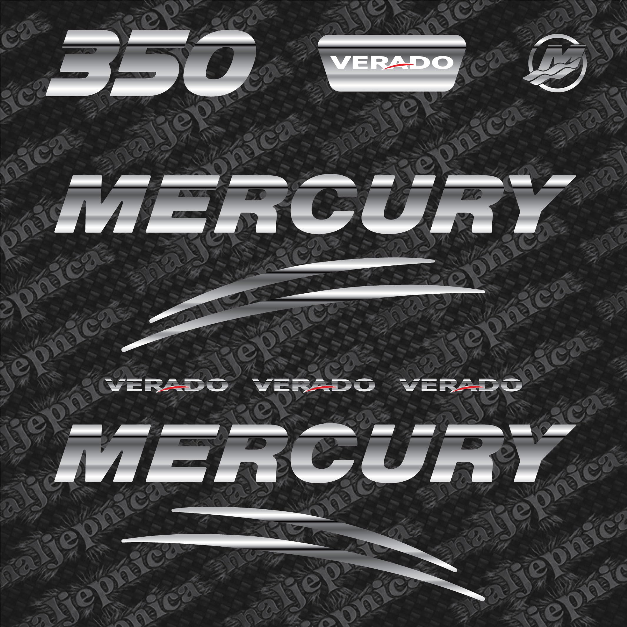 Photo 1 of 411 Decals Aftermarket Replacement for Mercury Verado 350 (2017) 3D Font Outboard Decal (Sticker) Set