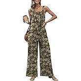 Ekouaer Casual Jumpsuits for Women Adjustable Straps Overalls One Piece Jumpsuit Wide Leg Rompers With Pockets S-XXL
