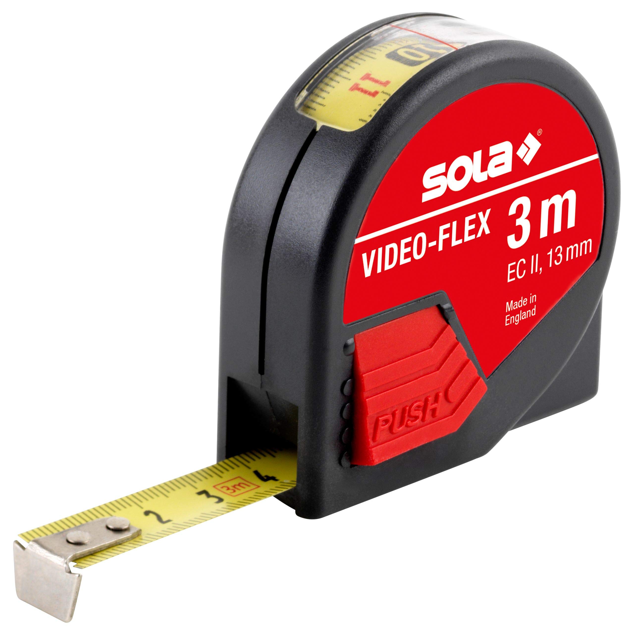 Sola 50012901 "Video-Flex VF 3" Tape Measure, Black/Red, 3 m