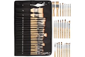 Nicpro 26pcs Paint Brush Set, Professional Paintbrushes with Palette Knife and Cloth Roll, Artist Paint Brushes for Acrylic P