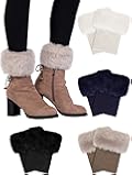 Pangda4 Pairs Women Faux Fur Boot Cuff Short Furry Leg Warmers Girls Winter Socks Knitted Boot Socks, 4 Colors