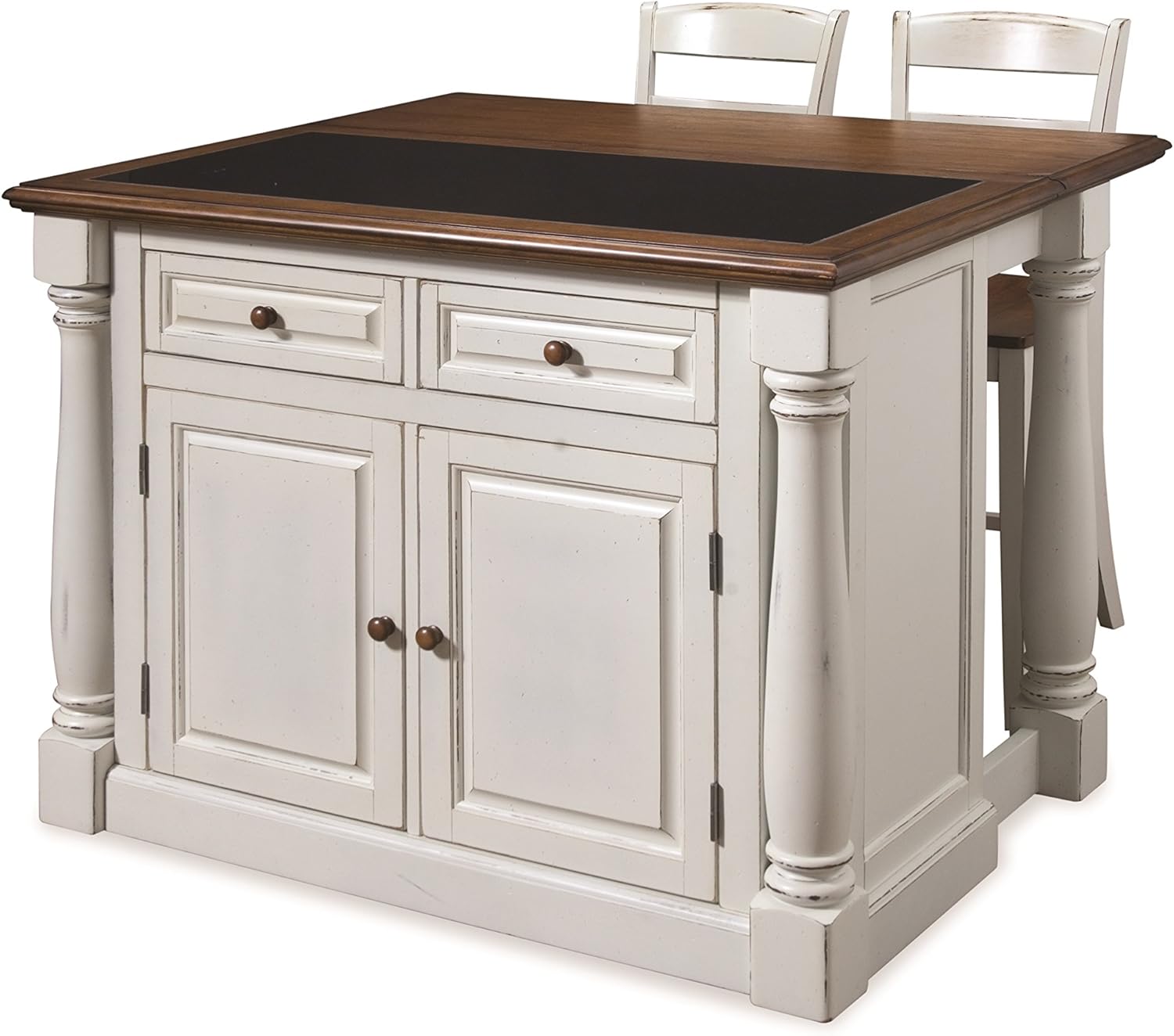 Two Drawers Home Styles Monarch White Kitchen Island with Granite Top