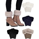 Pangda 4 Pairs Women Faux Fur Leg Warmers for Winter - Furry Fuzzy Knitted Boot Socks