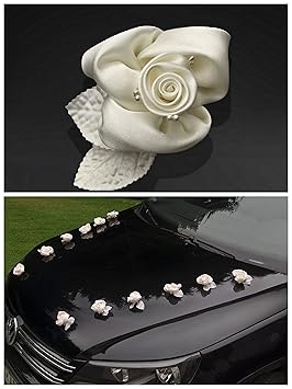 Autoschmuck Hochzeit 10 Rosen creme Satin Hochzeits Deko