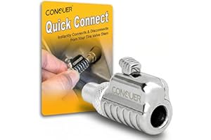 CONQUER Quick-Connect Tire Air Chuck – Patented Auto-Grip Open-Flow Schrader Valve Adapter, One-Button Release, 360° Swivel f