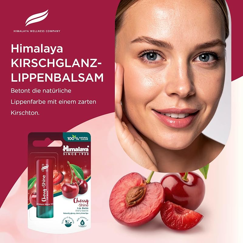 Cherry Shine Lippenbalsam mit Kirschkernöl und Vitamin E | Natürlich glänzendes Finish | Pflegt, befeuchtet und schützt die Lippen, 4,5 g